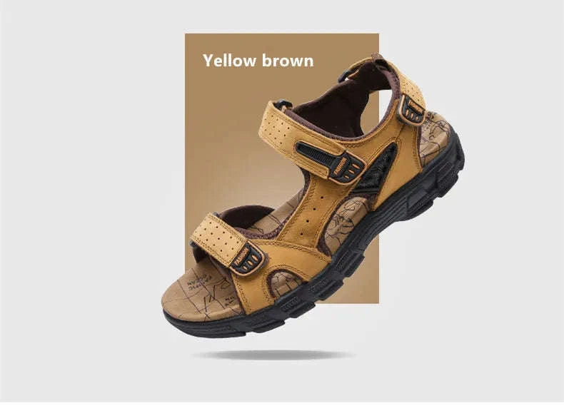 Classic Men's Genuine Leather Gladiator Sandals-Black / 6.5