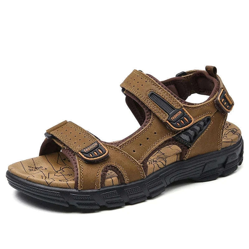 Classic Men's Genuine Leather Gladiator Sandals-Black / 6.5