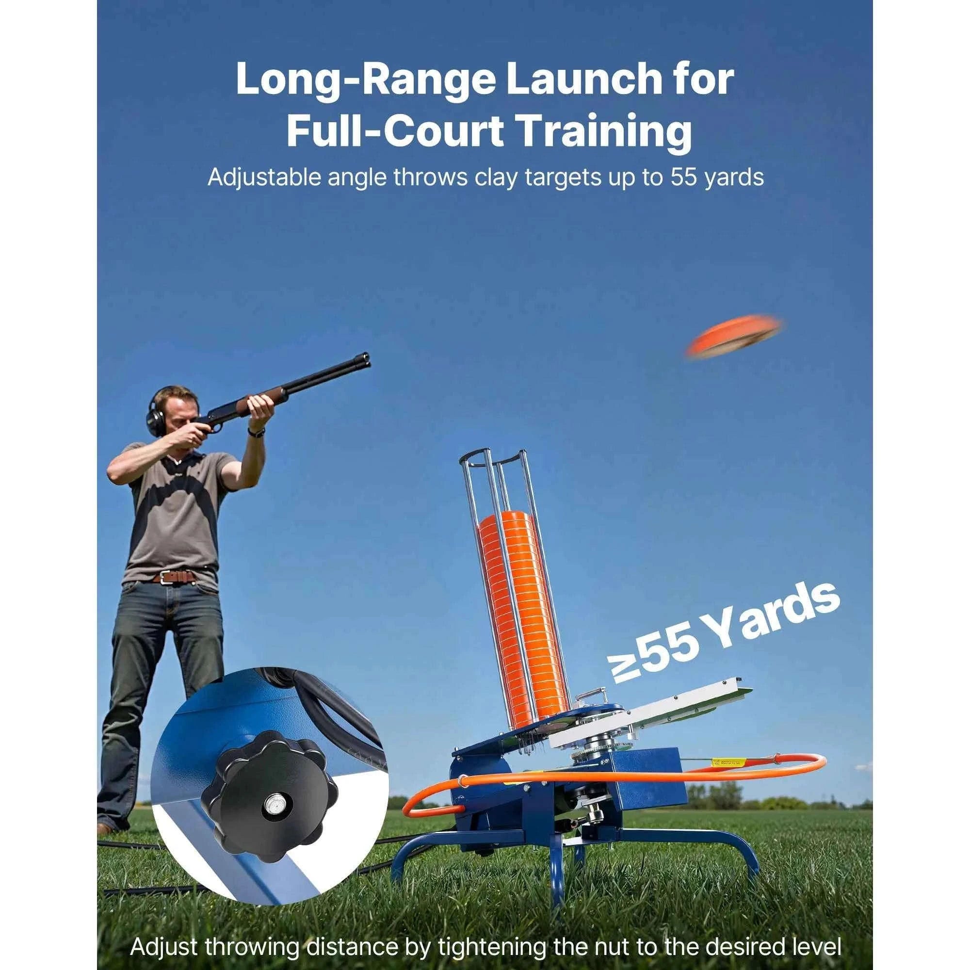 Clay Target Thrower with Adjustable Angle and Foot Pedal, 50-Target Capacity-50 Clays / United States