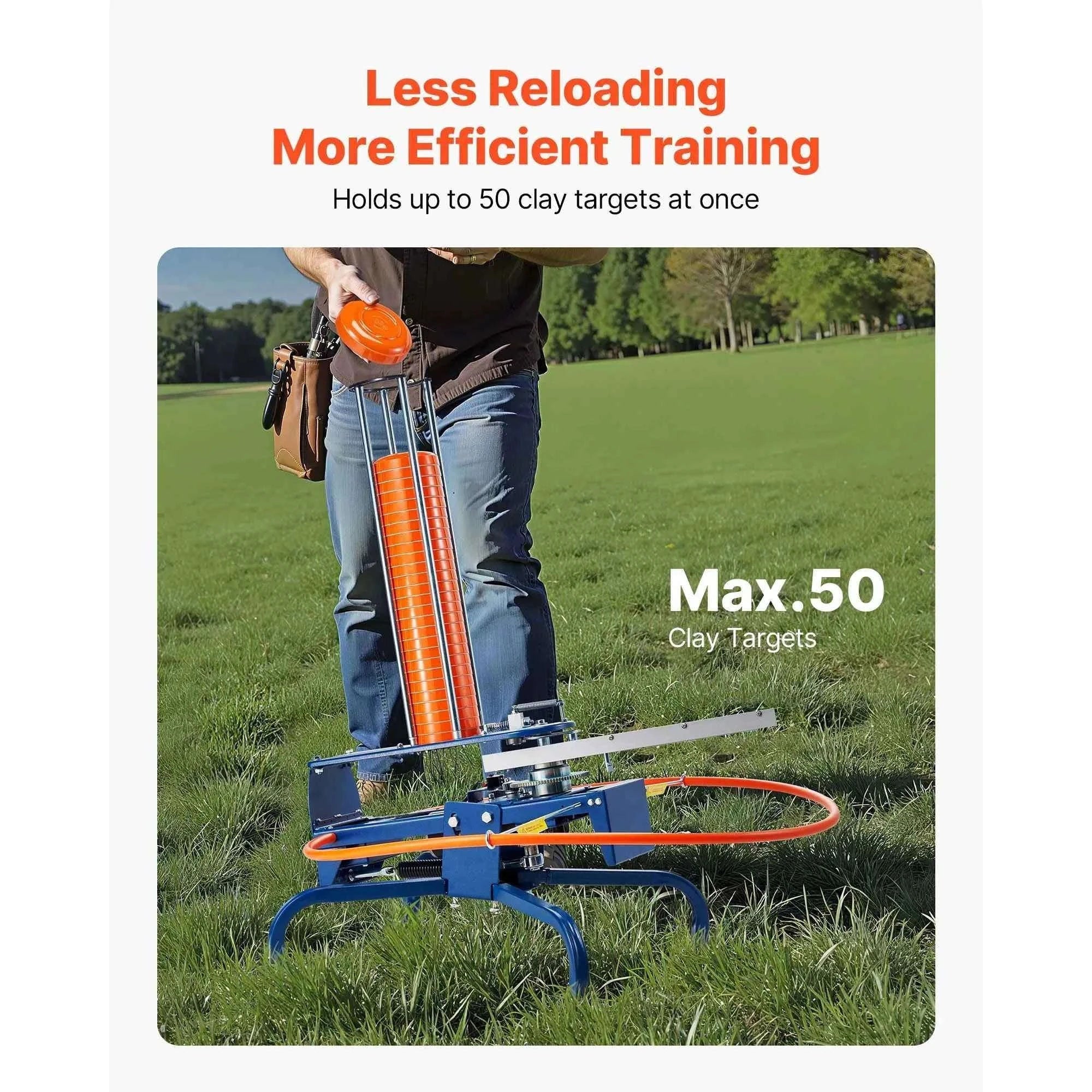 Clay Target Thrower with Adjustable Angle and Foot Pedal, 50-Target Capacity-50 Clays / United States