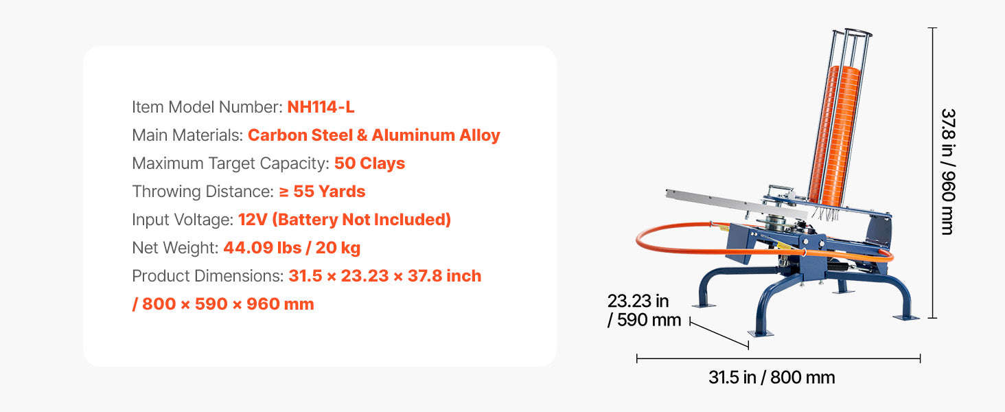 Clay Target Thrower with Adjustable Angle and Foot Pedal, 50-Target Capacity-50 Clays / United States