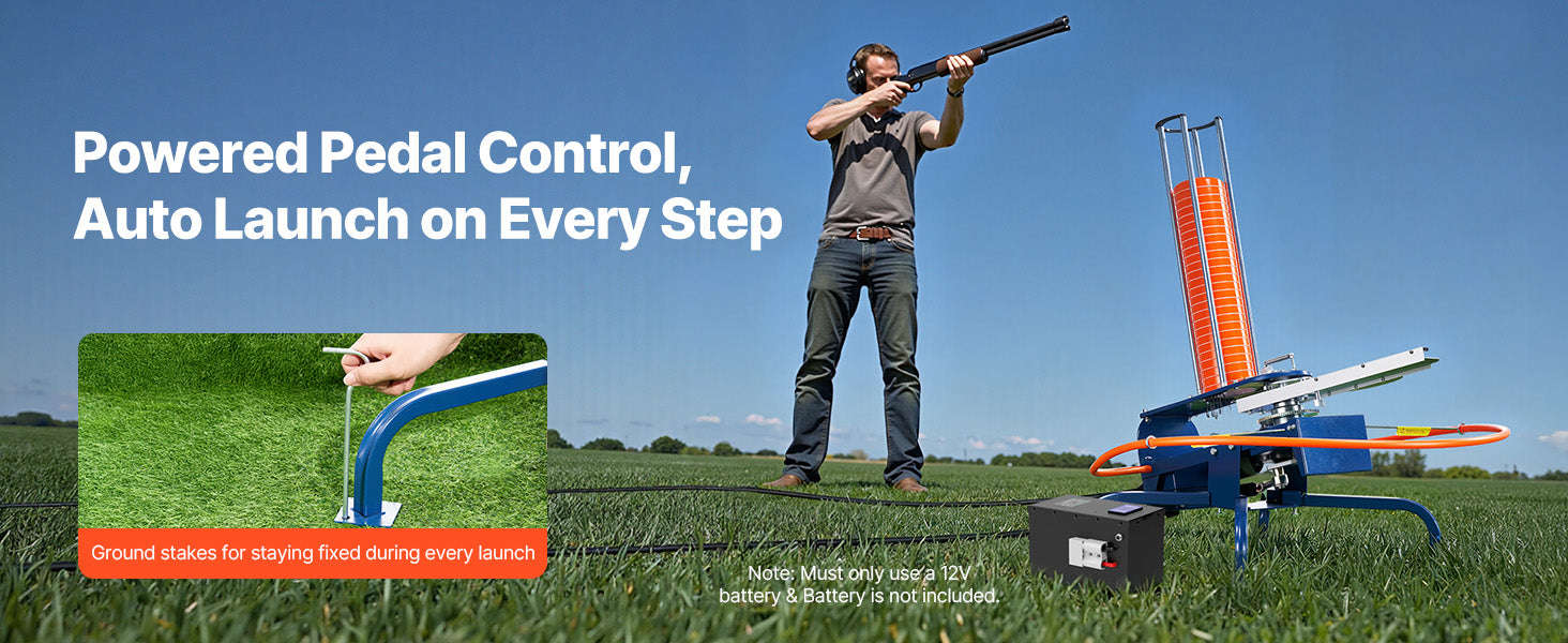 Clay Target Thrower with Adjustable Angle and Foot Pedal, 50-Target Capacity-50 Clays / United States