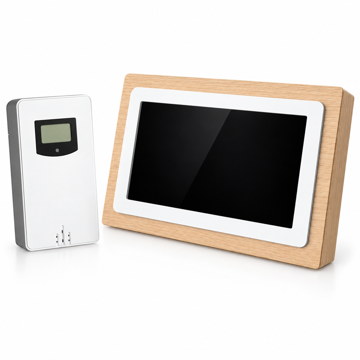 Digital Weather Station Wooden Alarm Clock Thermometer Humidity Meter Large Color Screen Weather Forecast Clock Wireless Sensor
