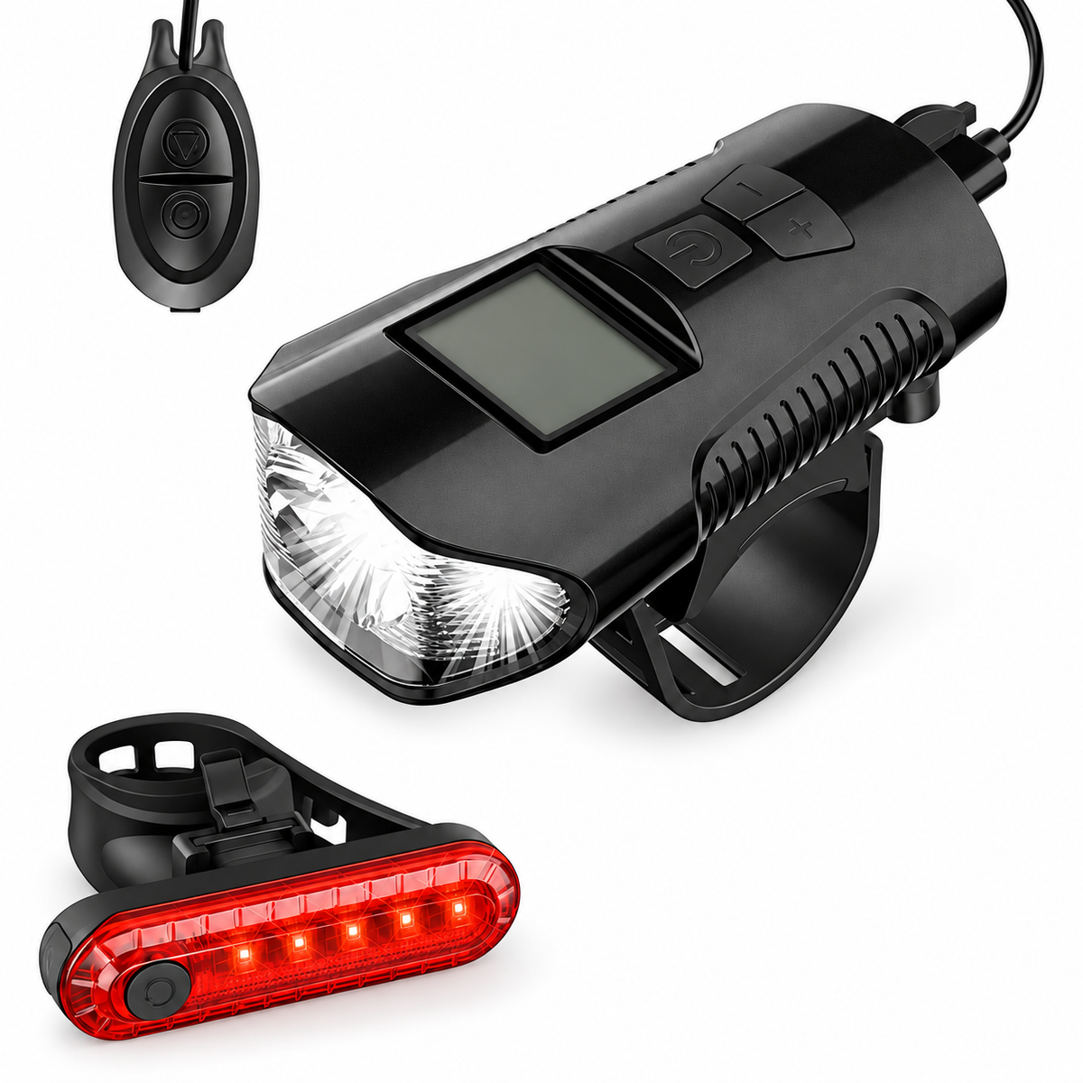 Bike Light Set,Bicycle Headlight with Horn and Speedometer Odometer,USB Rechargeable Bike Front Light and Tail Light