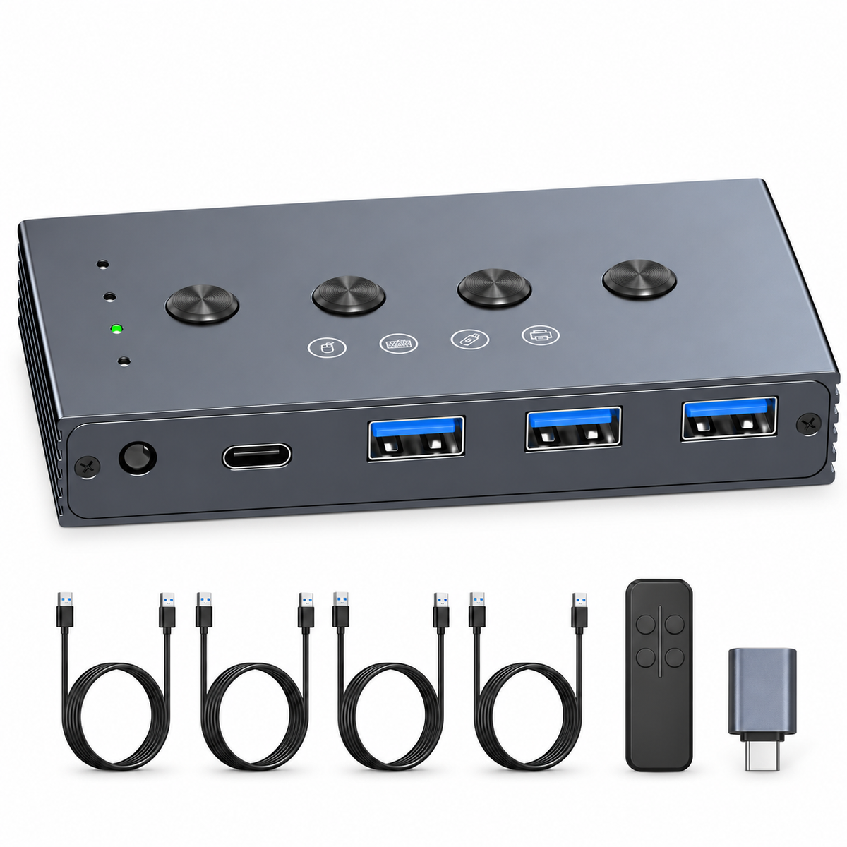 10Gbps USB 3.2 Switch 4 Computers Share 4 Peripherals 4 Port USB 3.0 Switcher for Mouse Keyboard Printer with Remote and Cables