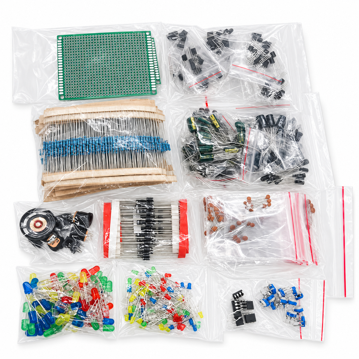1900PCS Electronic Component Kit Capacitors, Resistors, Transistors, Diodes, PCB, IC, for Electronic Products DIY and Enthusiast