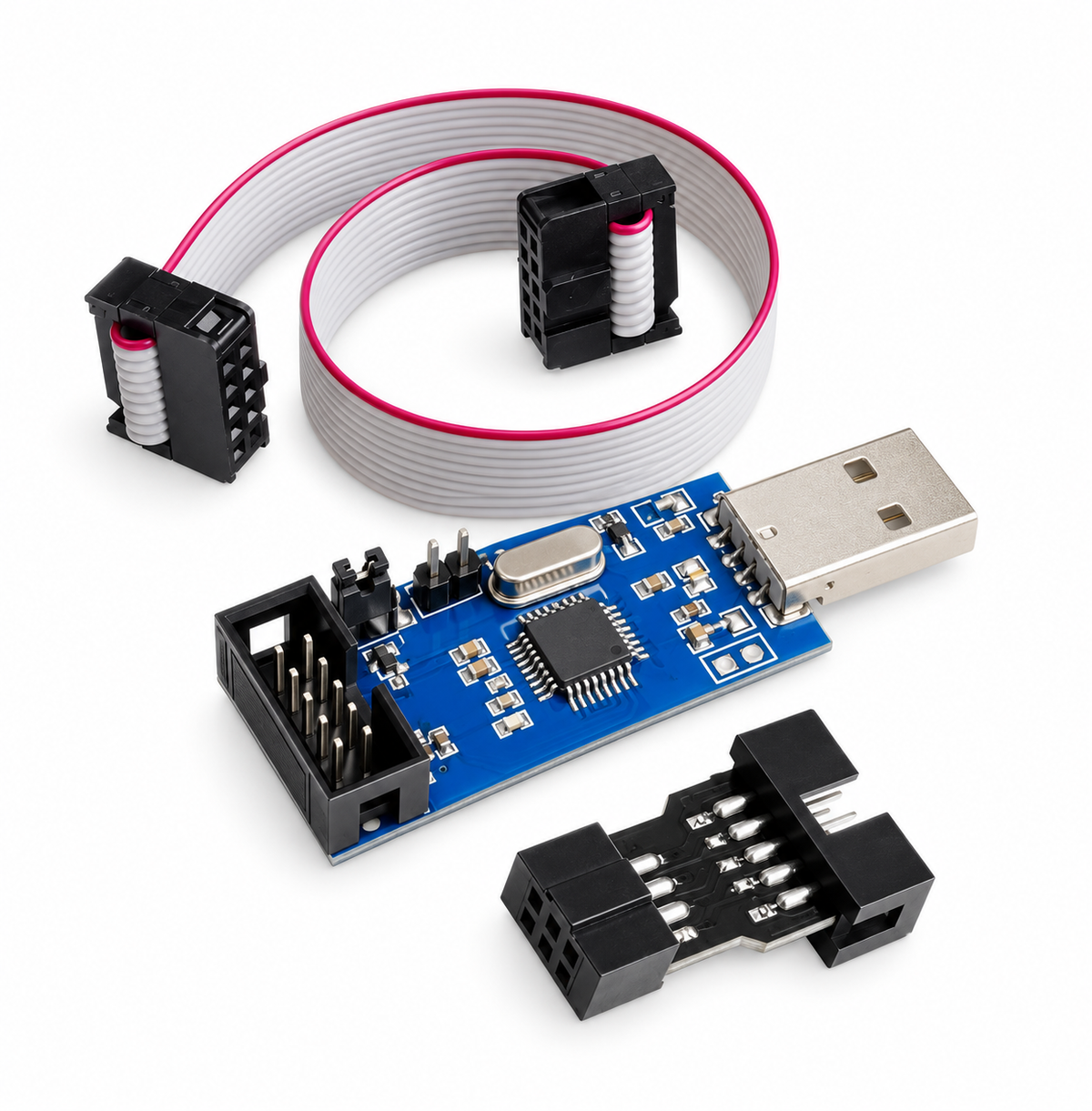 2 PCS =1PC SBASP USB AVR Programmer for USB ASP USBISP ISP Bootloader NEW+ 1PC 10PIN TO 6PIN ADAPTER