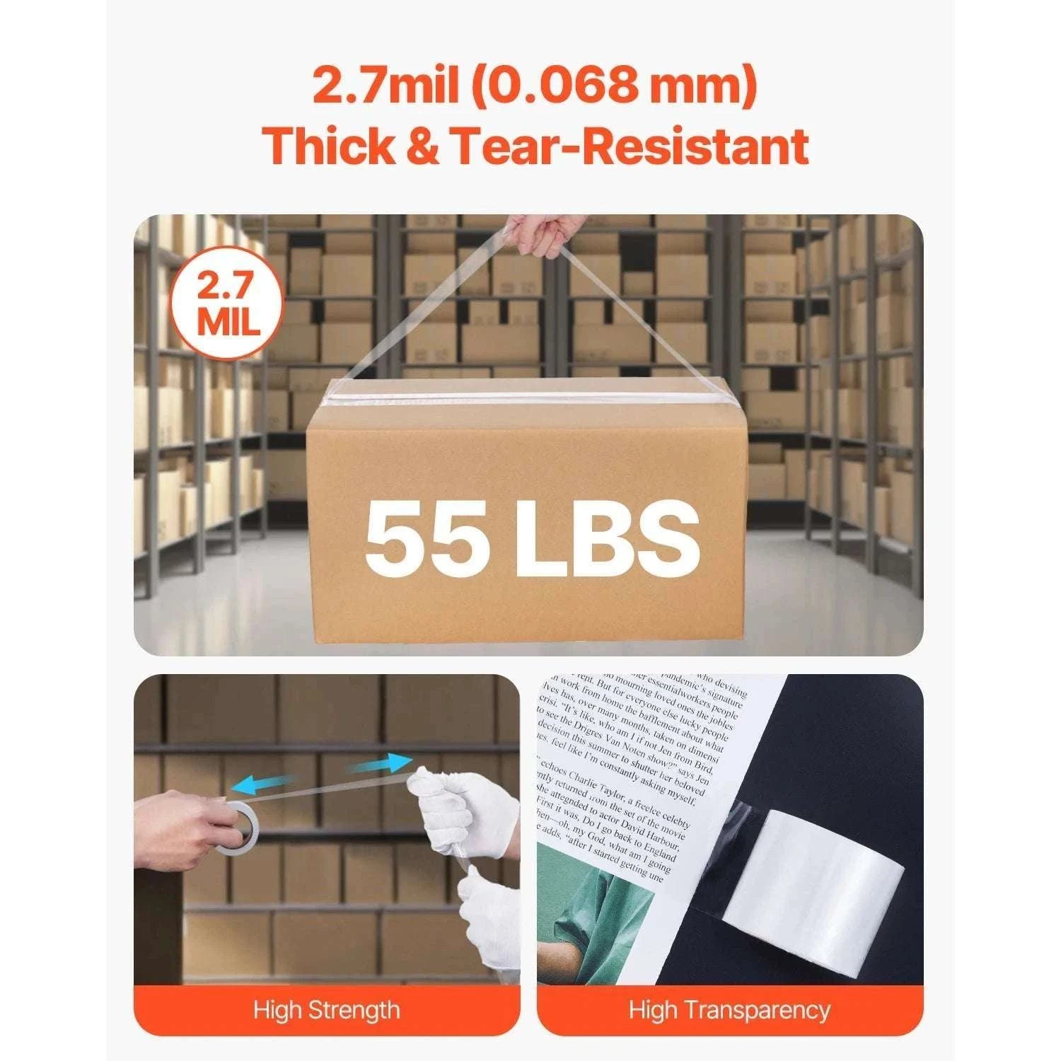 Clear Packing Tape 6 Rolls with Dispenser 2.7 Mil Heavy Duty-6pcs / United States