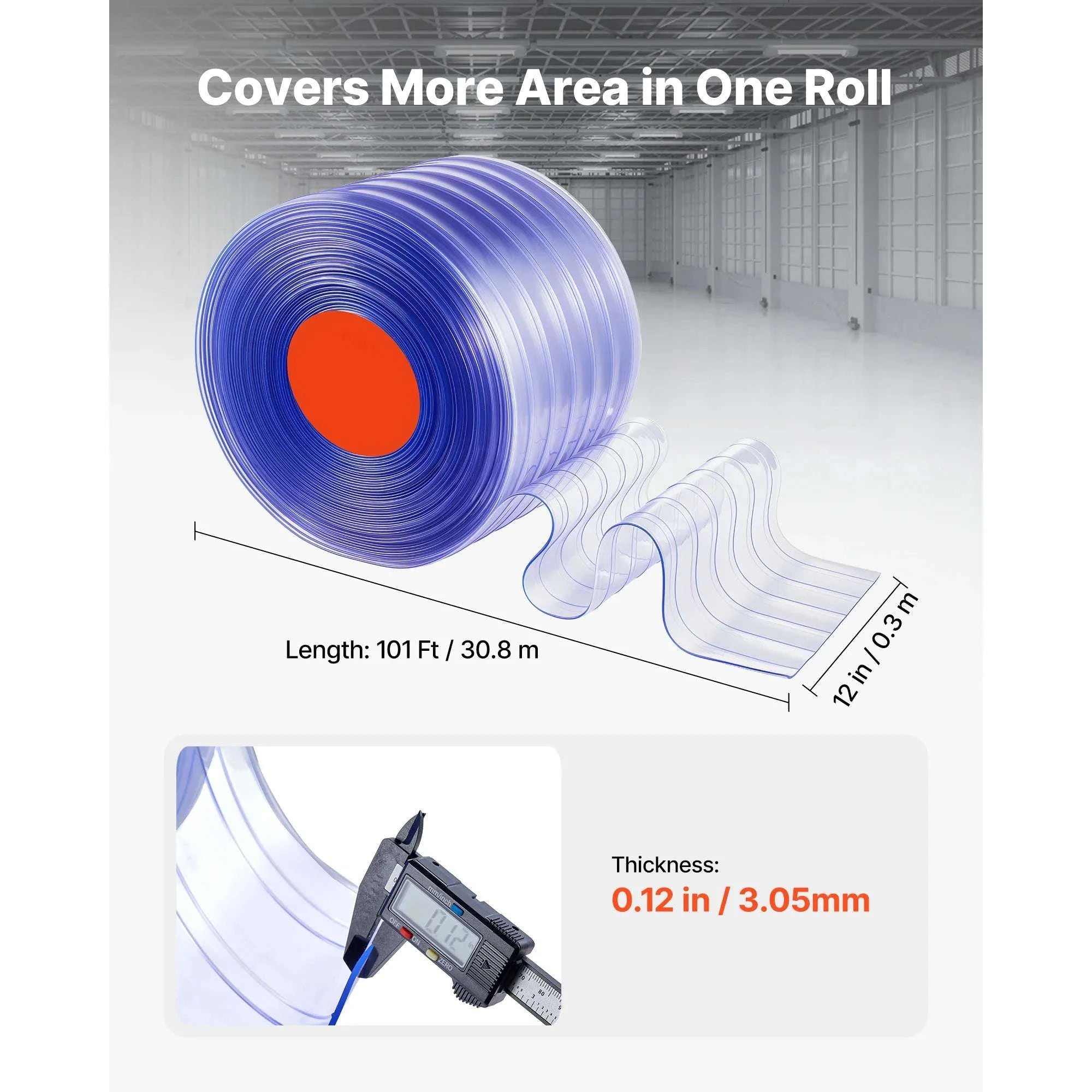 Clear PVC Strip Curtain Roll 12in Wide for Garage & Freezer Doors-101ftx12inch / United States