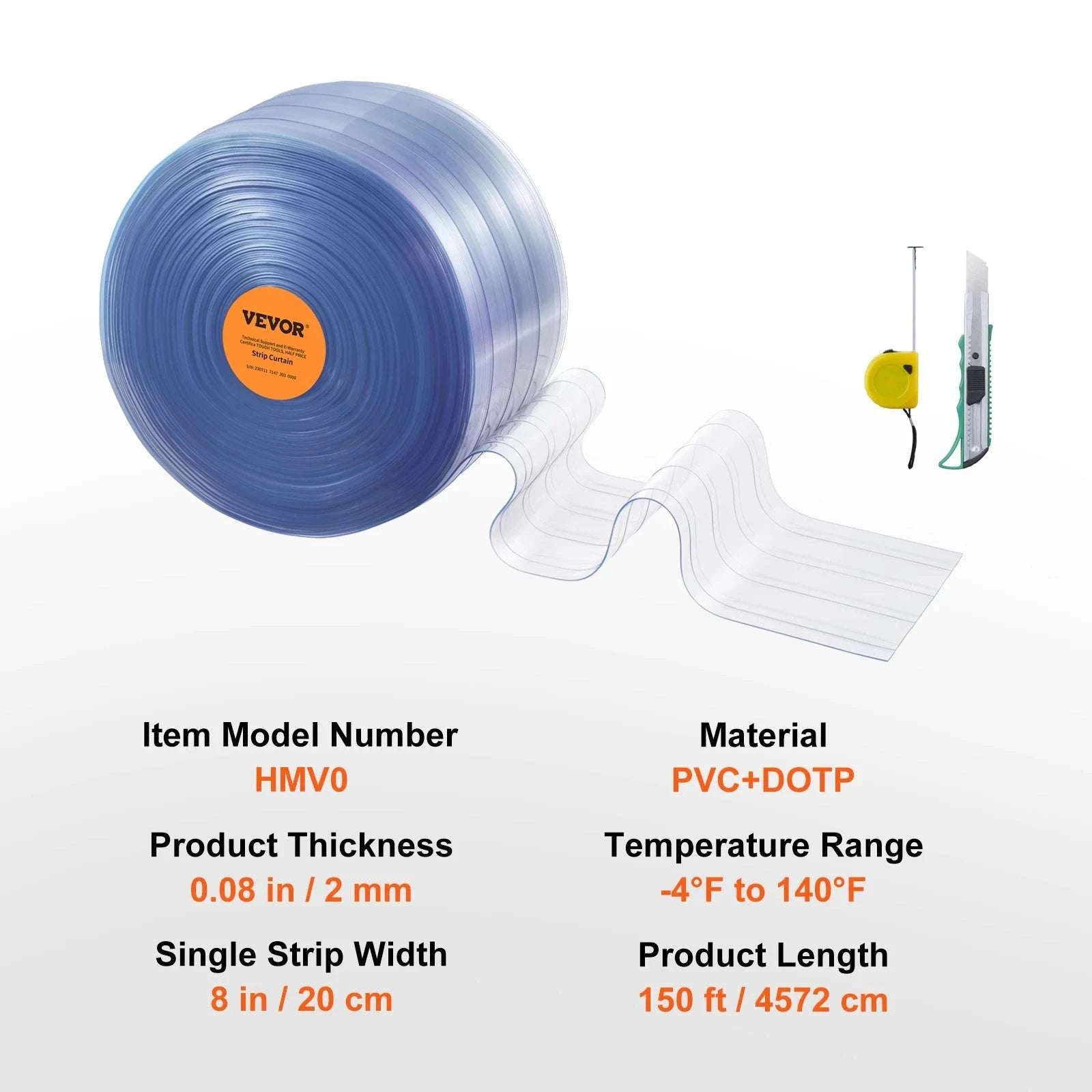Clear PVC Strip Curtain Roll 150–164 ft Ribbed Door Strips-150 ft x 8 in / GERMANY