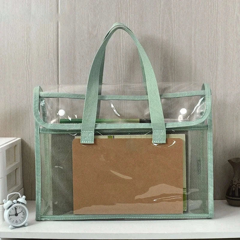 Clear PVC Tote Bag Large Capacity Waterproof with Reinforced Handle-green / United States