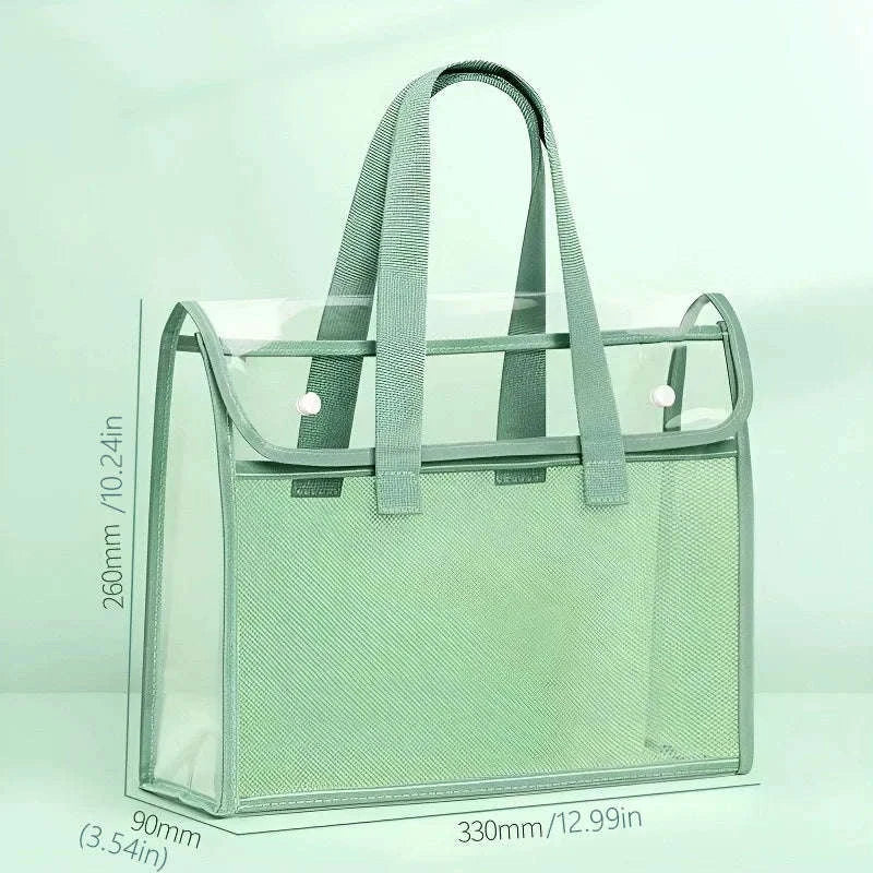 Clear PVC Tote Bag Large Capacity Waterproof with Reinforced Handle-green / United States