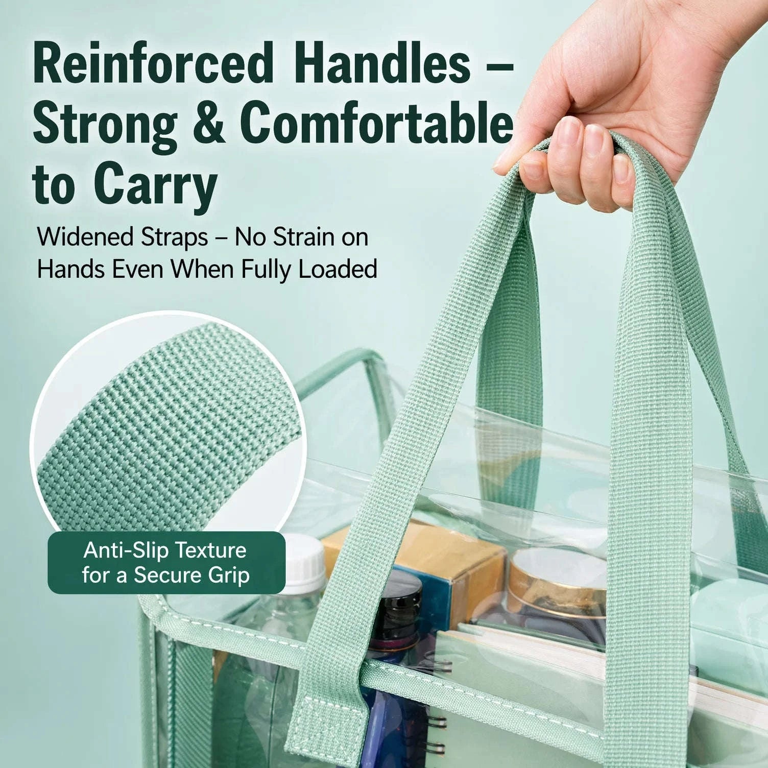 Clear PVC Tote Bag Large Capacity Waterproof with Reinforced Handle-green / United States