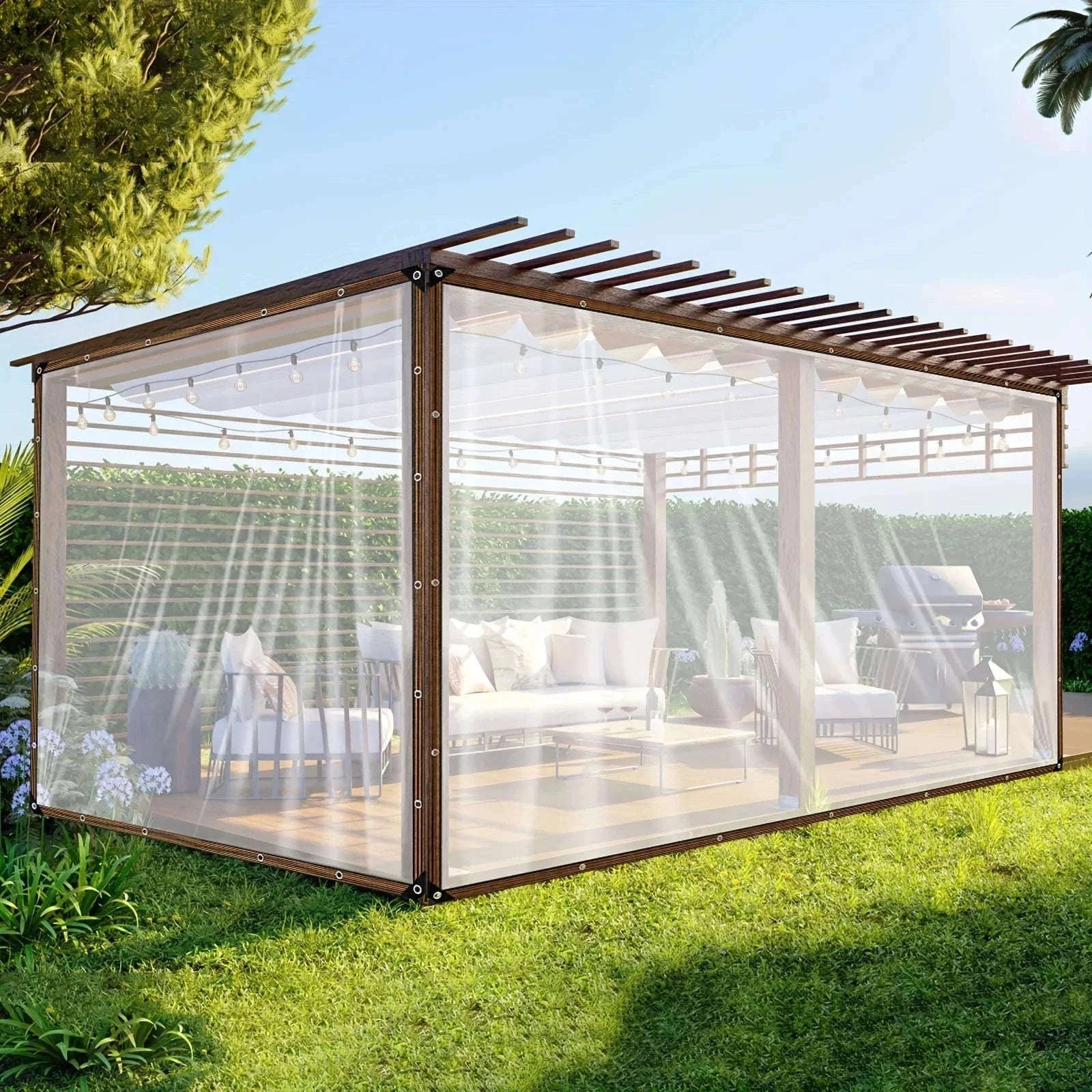 Clear Waterproof Polyester Tarp with Reinforced Grommets-Espessura 0.18mm / 300x300cm