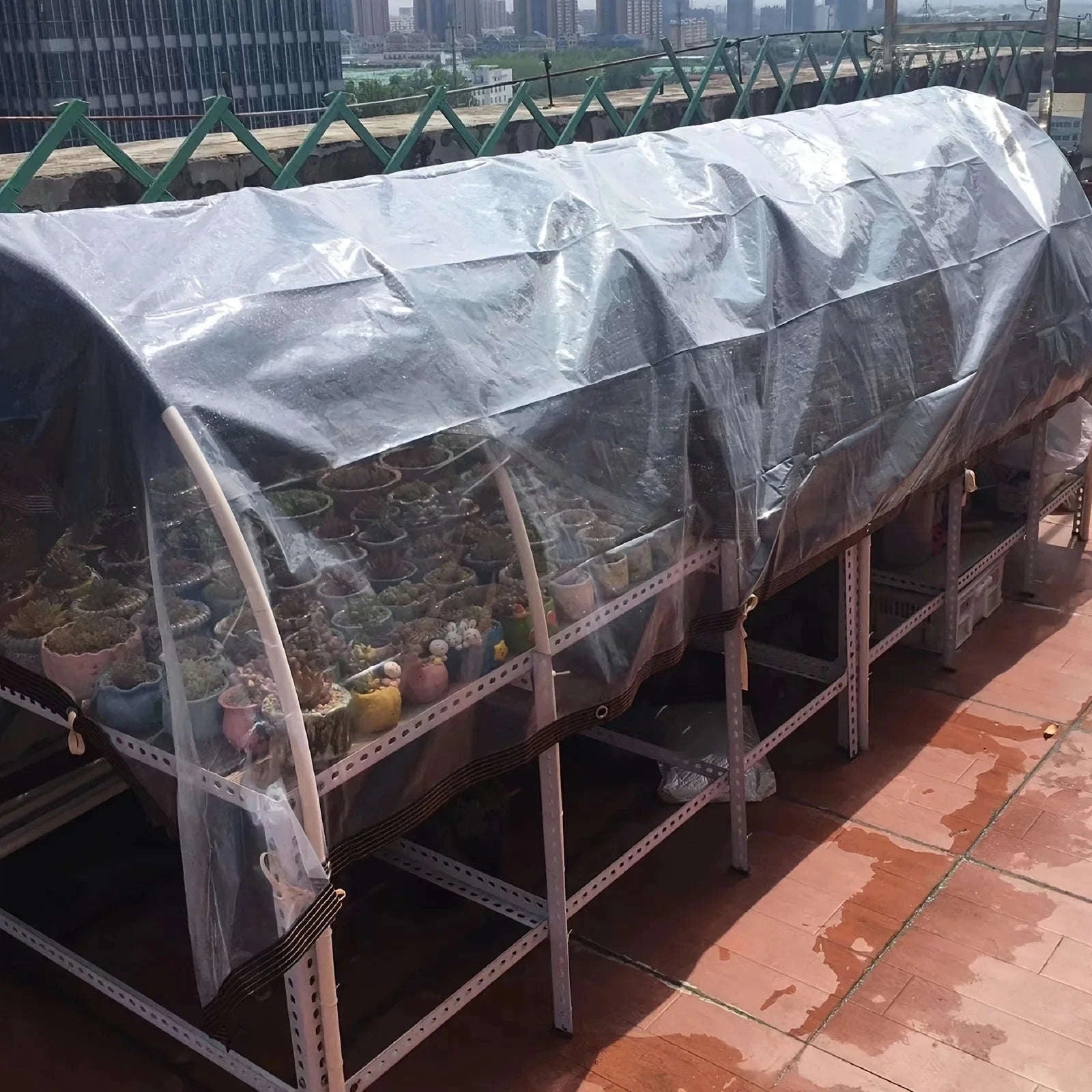 Clear Waterproof Polyester Tarp with Reinforced Grommets-Espessura 0.18mm / 300x300cm