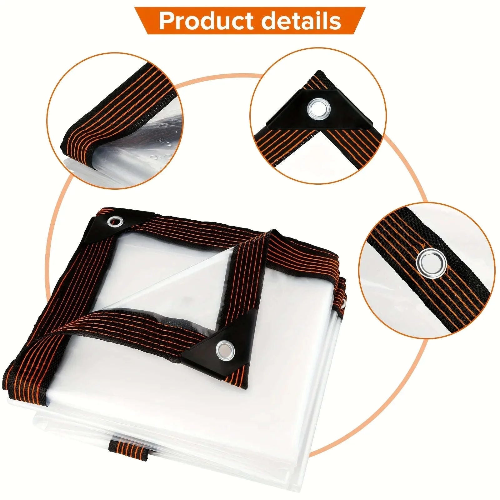 Clear Waterproof Polyester Tarp with Reinforced Grommets-Espessura 0.18mm / 300x300cm