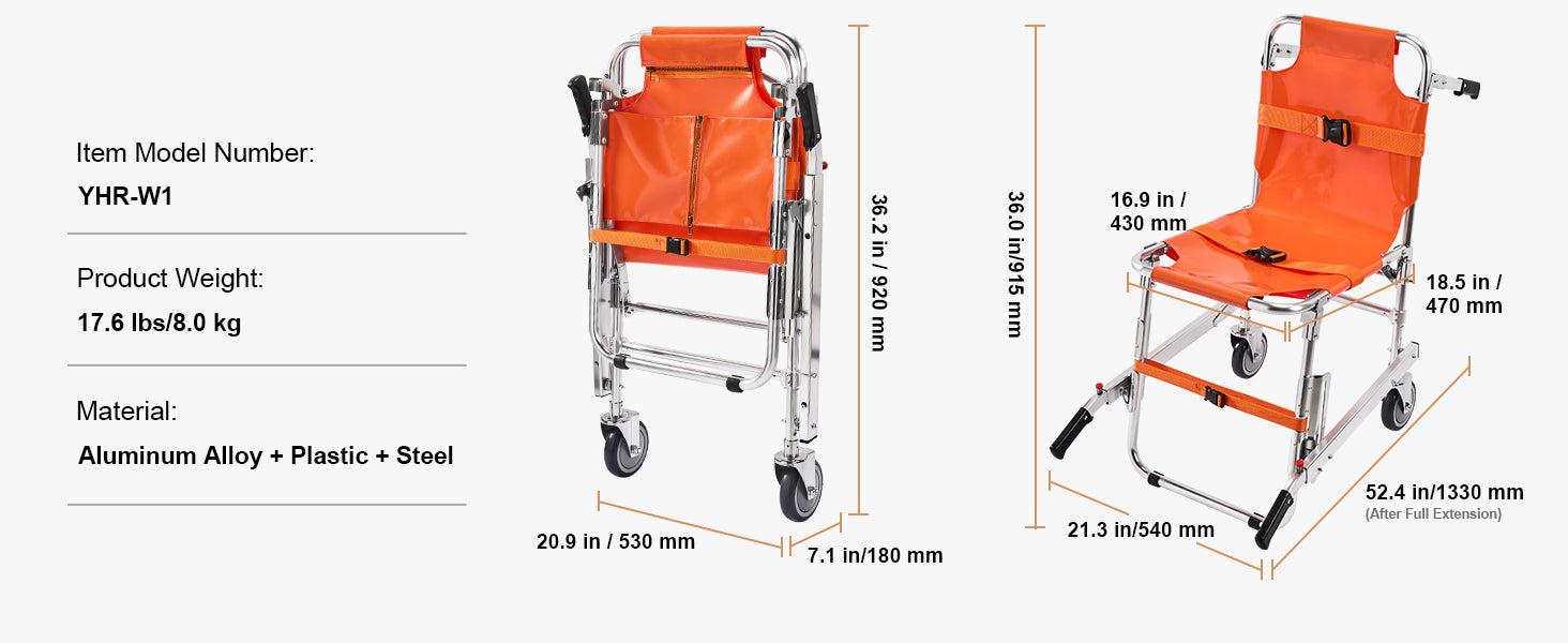 Foldable EMS Stair Climbing Chair 350lbs Evacuation Wheelchair