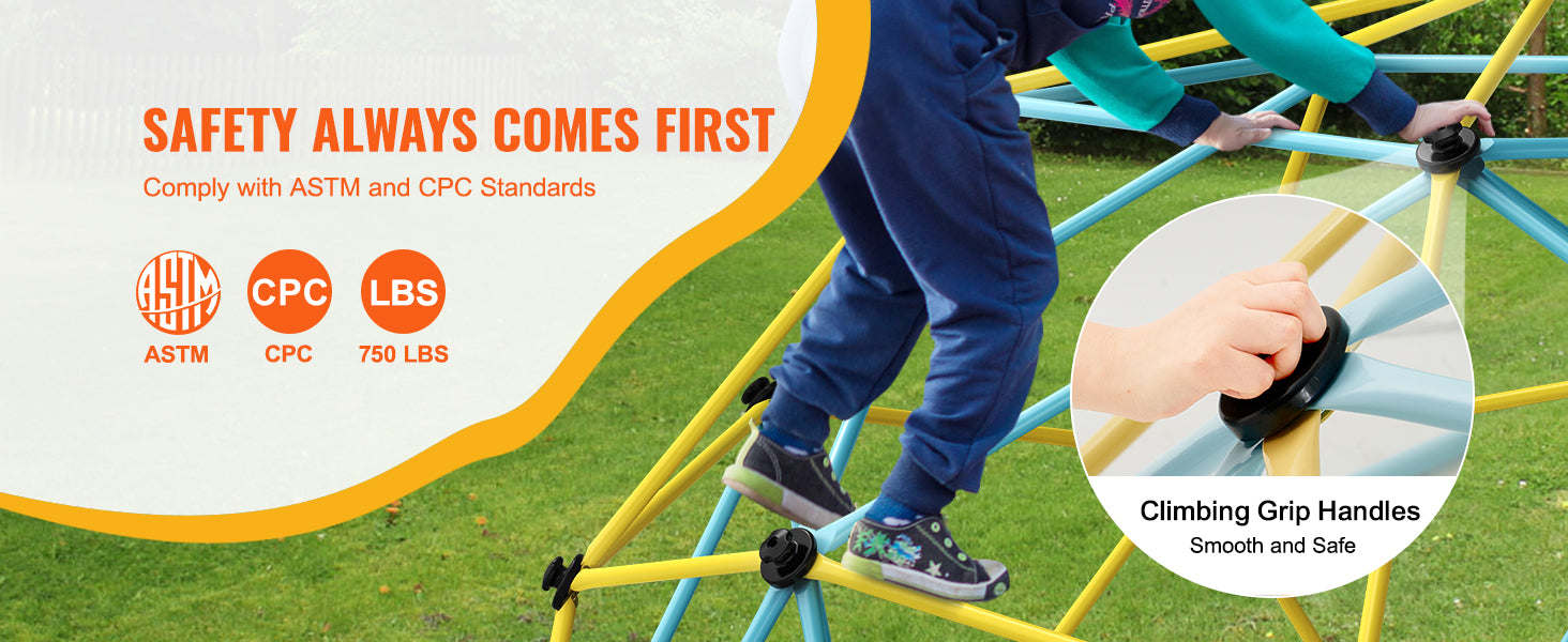 Kids Climbing Dome Jungle Gym with Swing & Hammock (6–12FT)