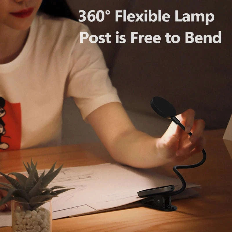 Clip-On LED Desk Lamp with Rechargeable Battery & Touch Dimming-No adapter / black