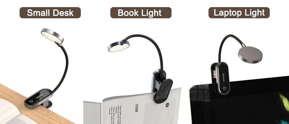 Clip-On LED Desk Lamp with Rechargeable Battery & Touch Dimming-No adapter / black