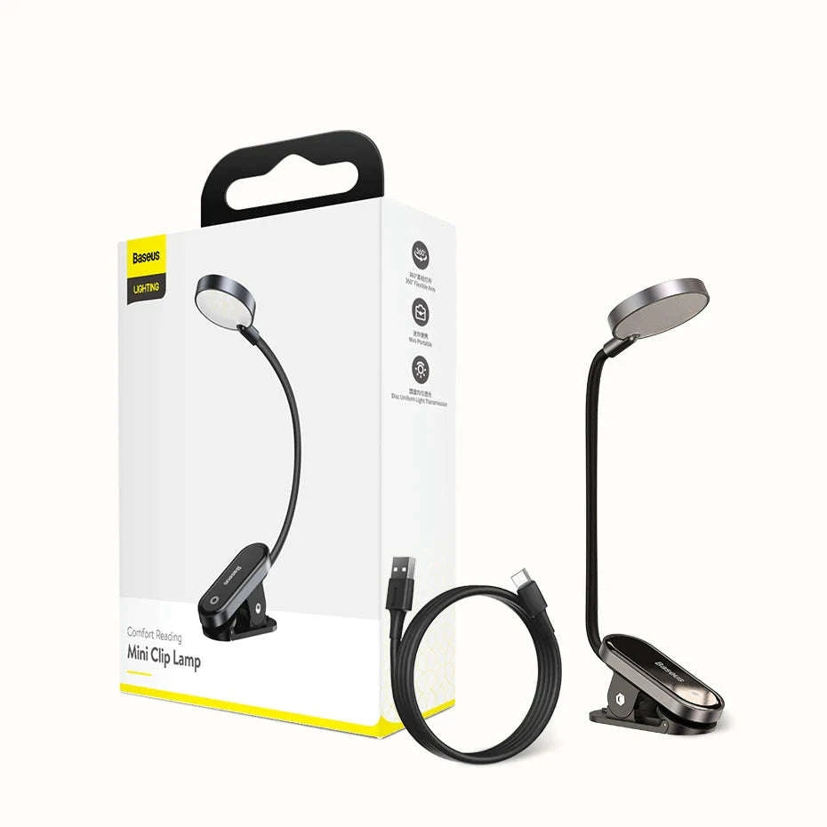 Clip-On LED Desk Lamp with Rechargeable Battery & Touch Dimming-No adapter / black