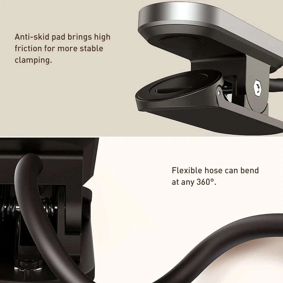 Clip-On LED Desk Lamp with Rechargeable Battery & Touch Dimming-No adapter / black