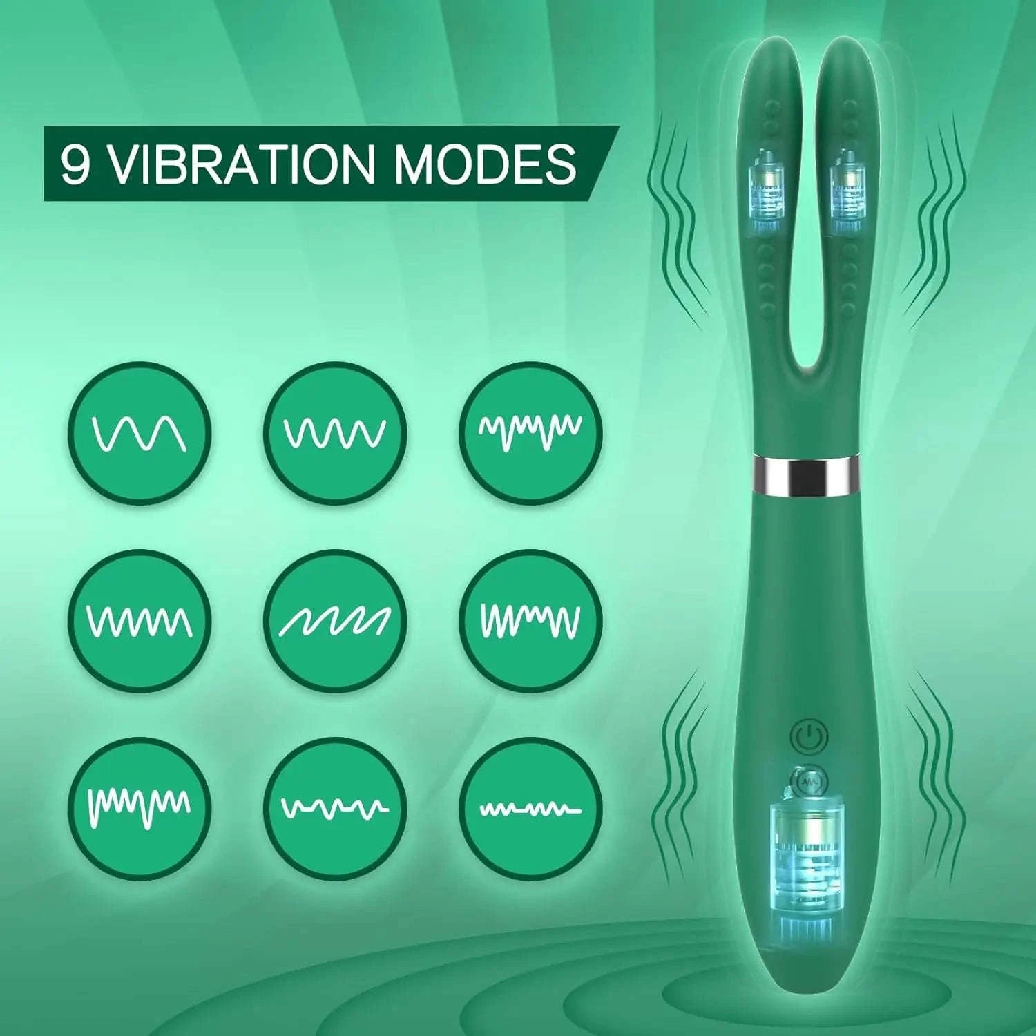 Clitoral Vibrator with Rabbit Ears and 9 Modes-green / United States