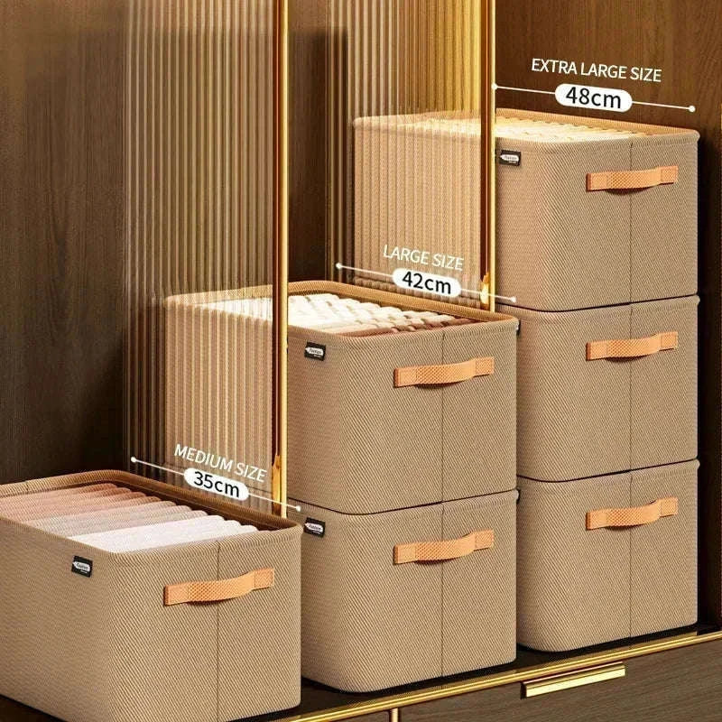 Clothes Storage Organizer Box for Tidy Closets and Drawers-Khaki XL