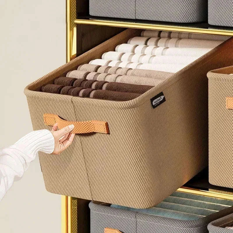 Clothes Storage Organizer Box for Tidy Closets and Drawers-Khaki XL