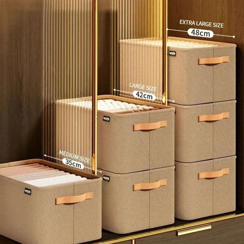 Clothes Storage Organizer Box for Tidy Closets and Drawers-Khaki XL