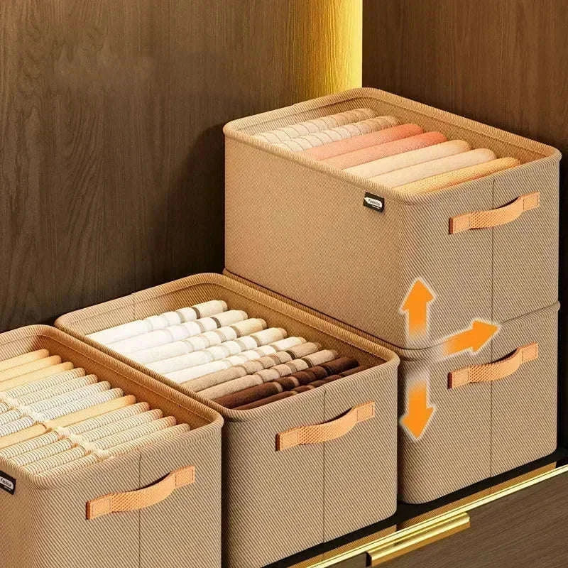 Clothes Storage Organizer Box for Tidy Closets and Drawers-Khaki XL
