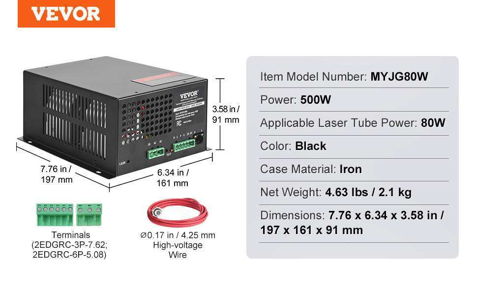 CO2 Laser Power Supply 40W–150W for Engravers & Cutters 110V-100W Black / United States