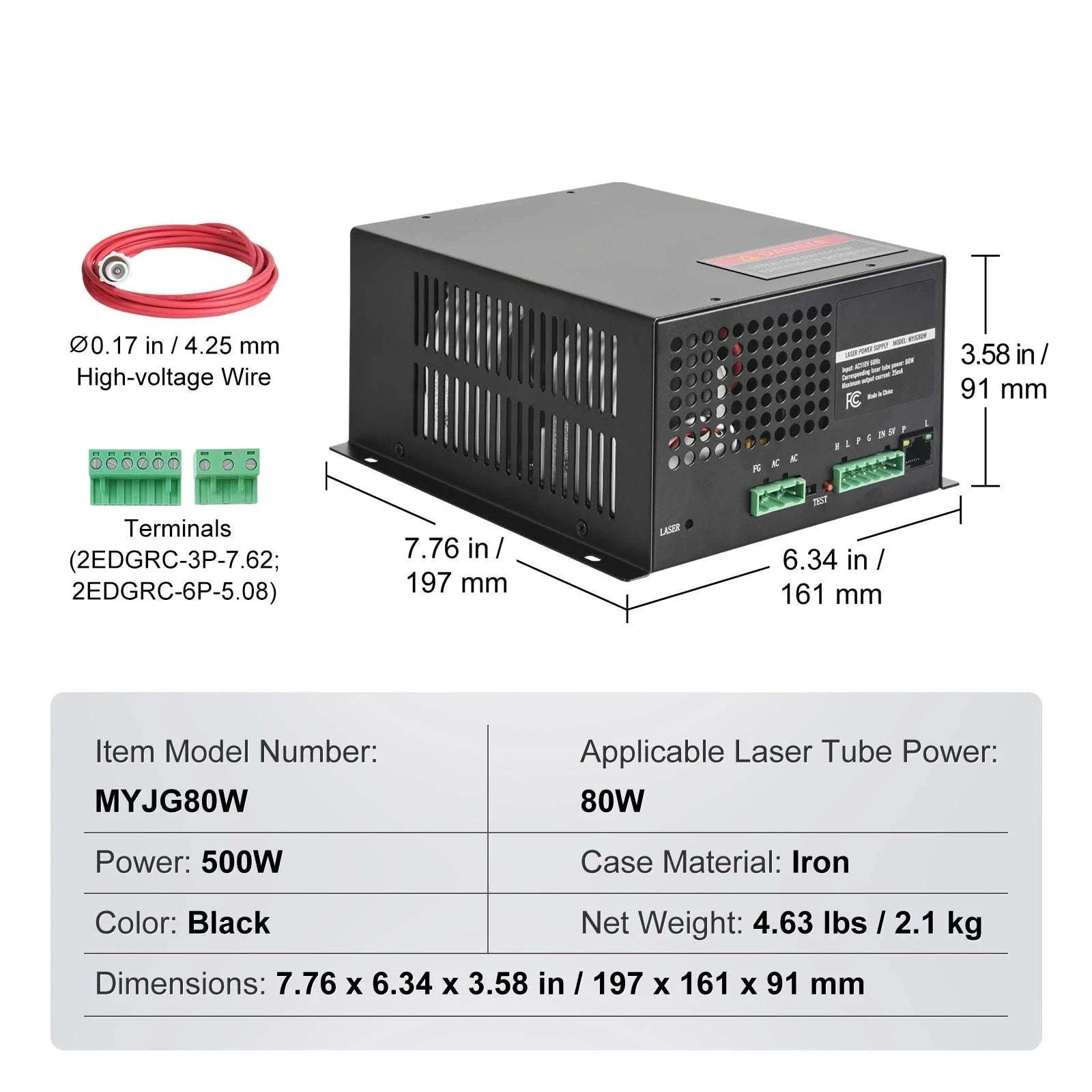 CO2 Laser Power Supply 40W–150W for Engravers & Cutters 110V-100W Black / United States