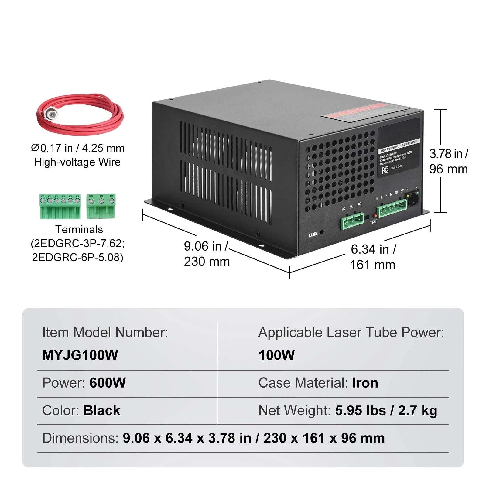 CO2 Laser Power Supply 40W–150W for Engravers & Cutters 110V-100W Black / United States