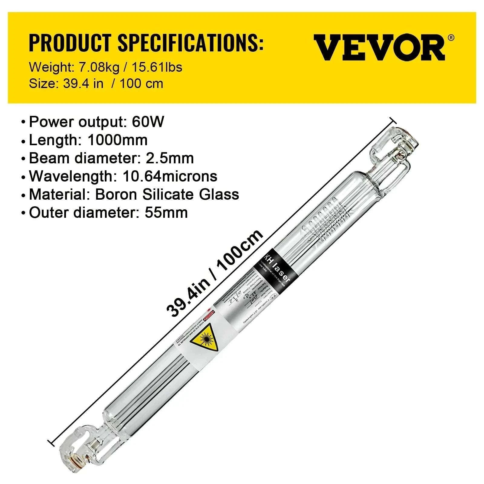 CO2 Laser Tube for Engraving & Cutting Machines 40W–130W-80W 1230mm / CZECH REPUBLIC
