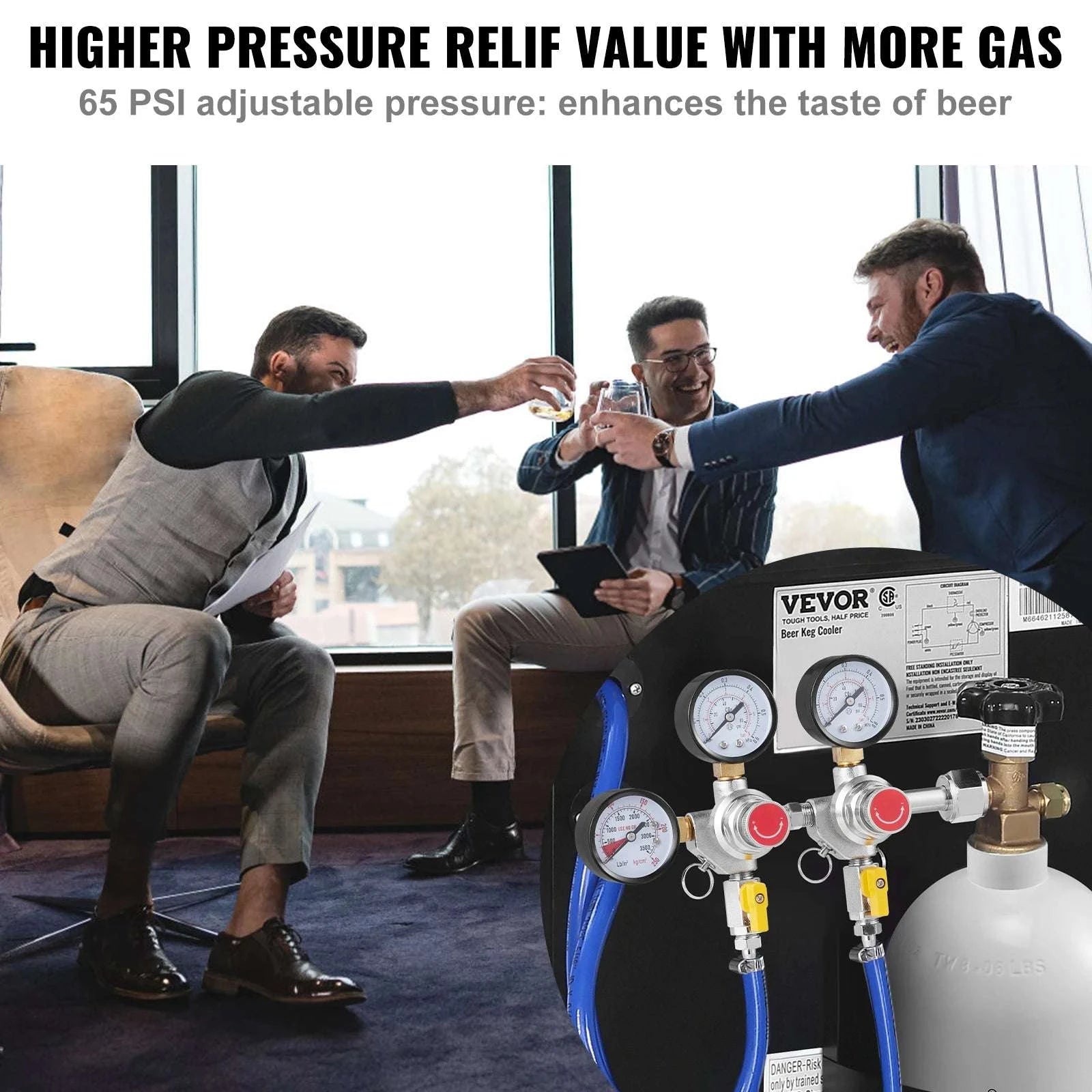 CO2 Regulator with Dual Gauges & Check Valve for Beer Kegs CGA320-United States