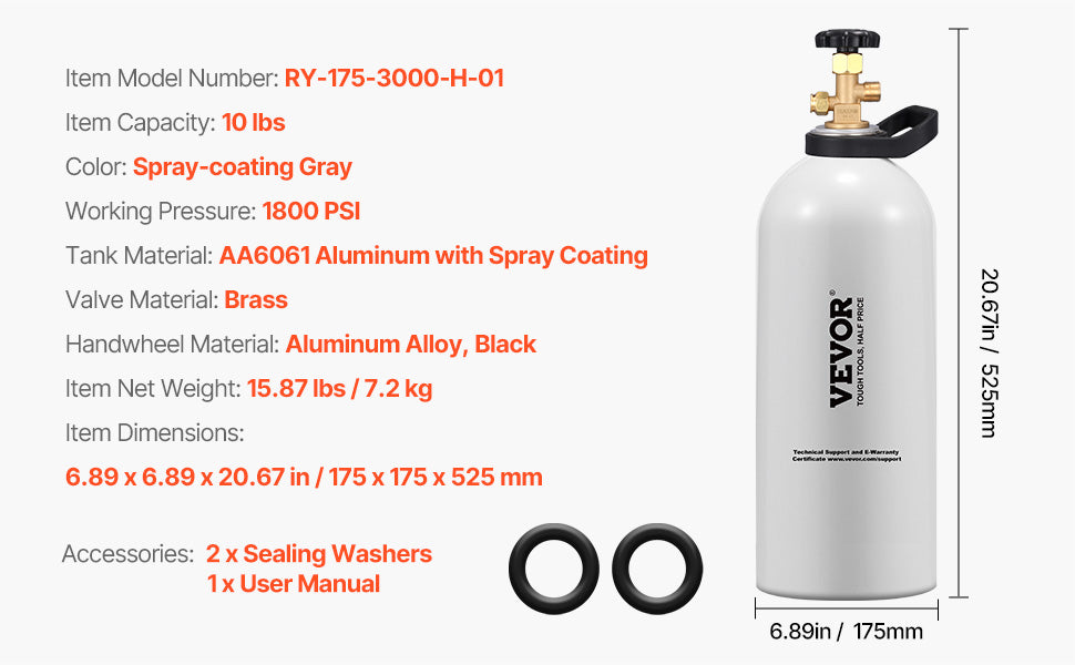 10 lb aluminium CO2-tank met CGA320-klep voor biervaten