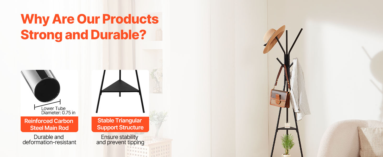 Freestanding Coat Rack with Shelves and Hooks for Entryway Storage