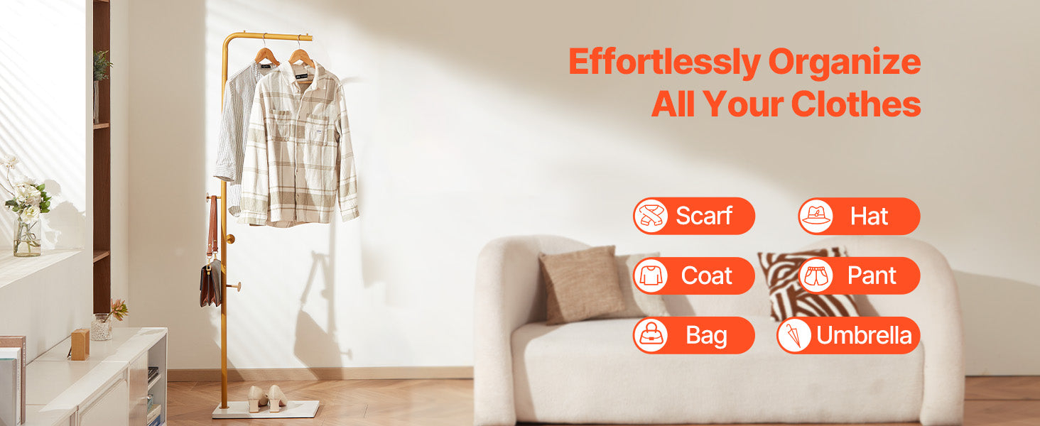 Freestanding Coat Rack with Quartz Base and 3 Hooks Stand