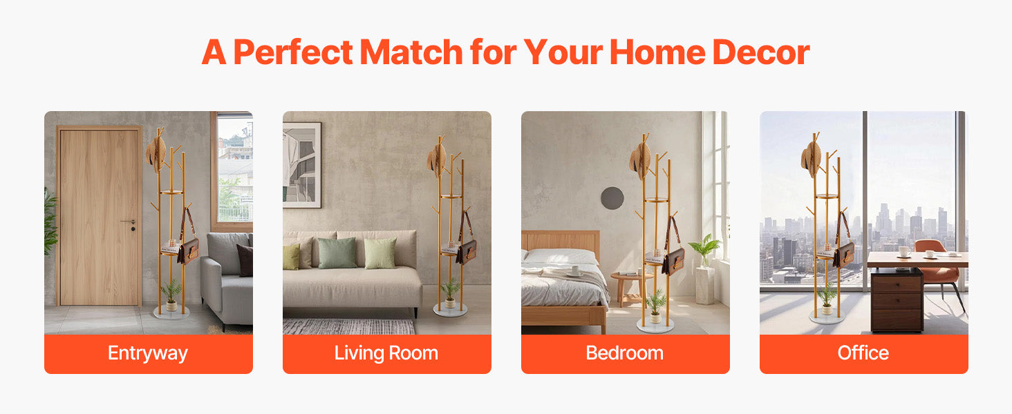 Freestanding Coat Rack with Quartz Base and 9 Hooks Stand