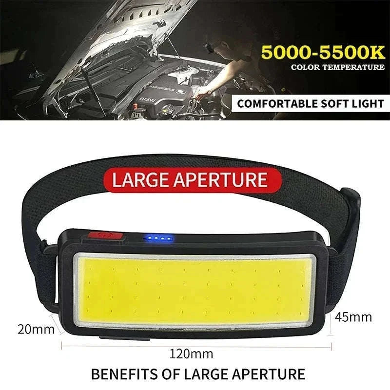 COB LED Headlamp 3 Mode USB Rechargeable-D with Bag