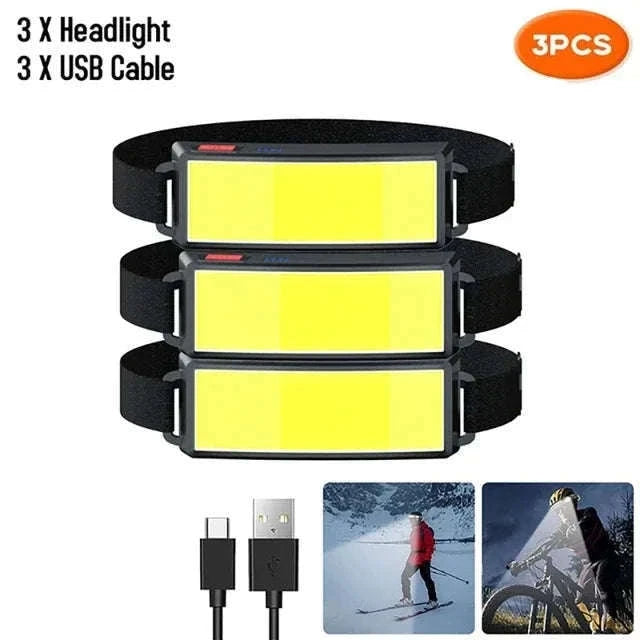 COB LED Headlamp 3 Mode USB Rechargeable-D with Bag