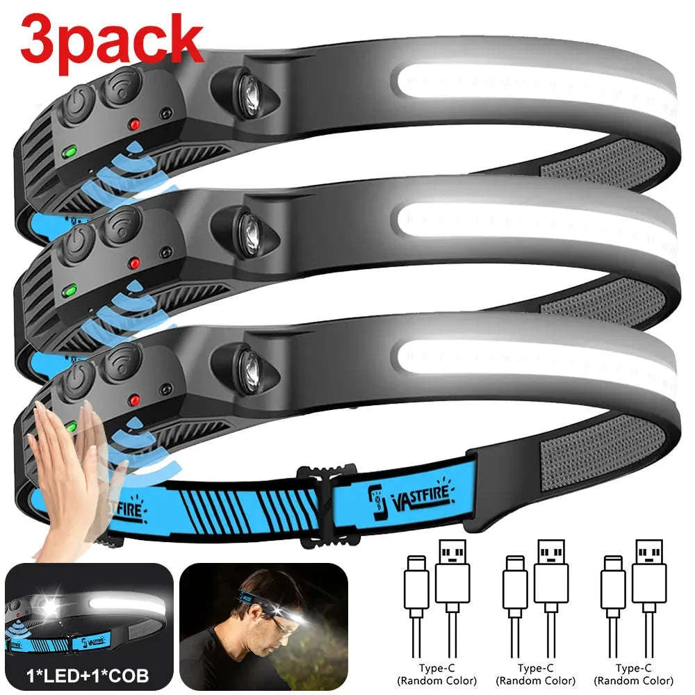 COB LED Headlamp USB Rechargeable 1000mAh Sensor Light-1-White 2PCS / United States