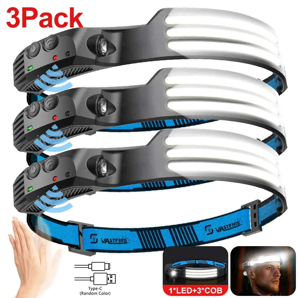 COB LED Headlamp USB Rechargeable 1000mAh Sensor Light-1-White 2PCS / United States