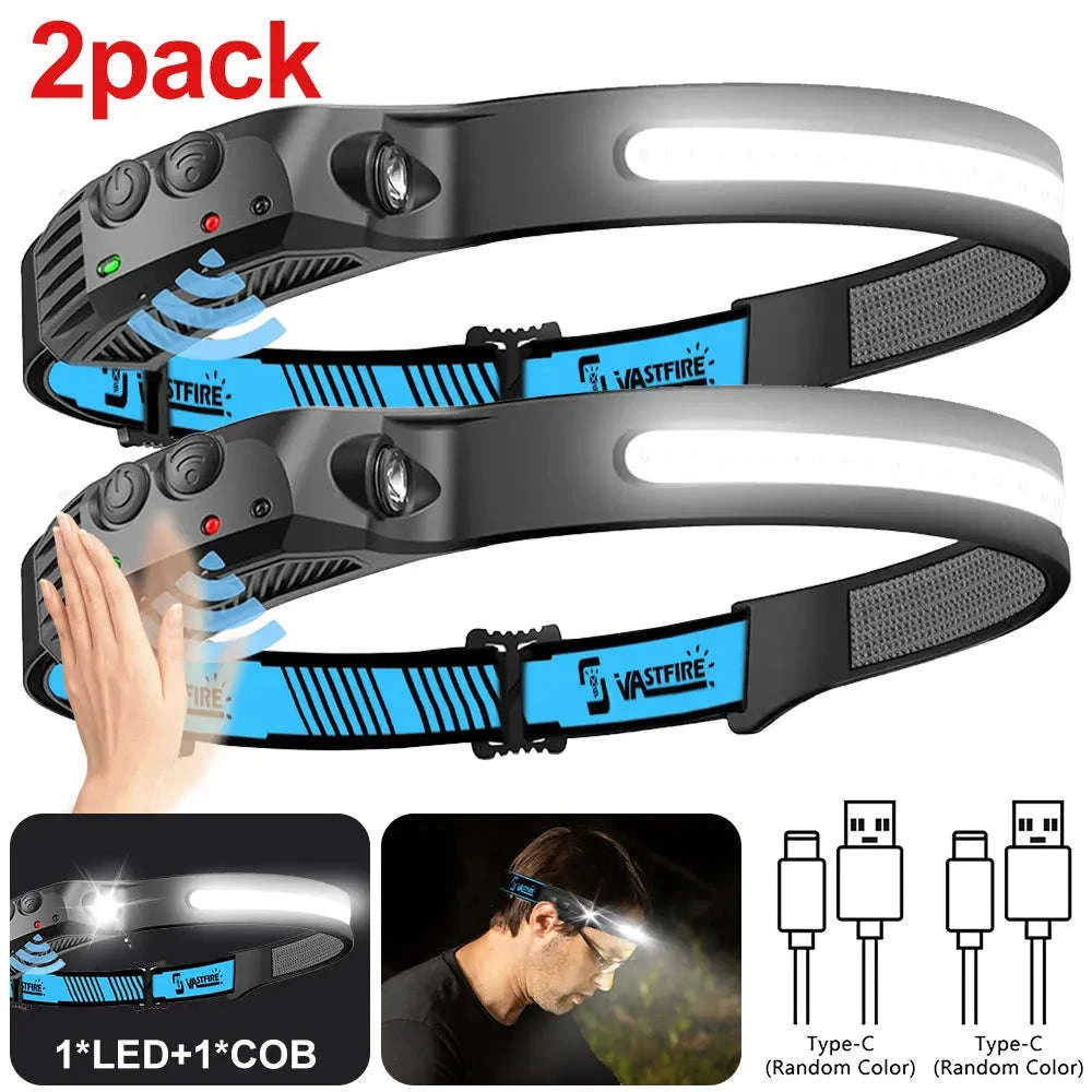COB LED Headlamp USB Rechargeable 1000mAh Sensor Light-1-White 2PCS / United States