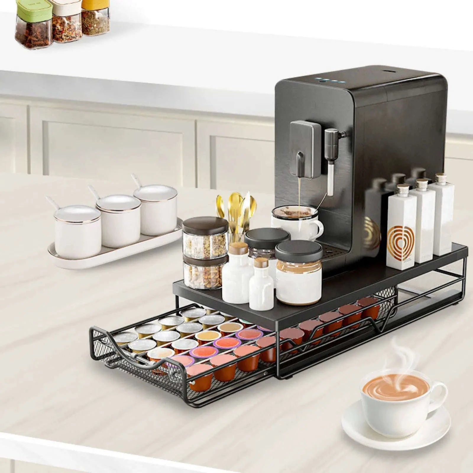 Coffee Capsule Storage Drawer for 40 Pods with Sliding Organizer-black / france