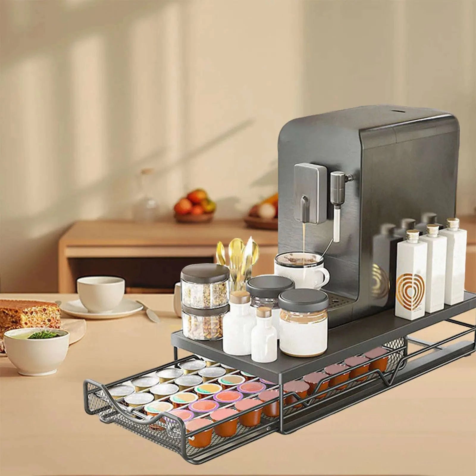 Coffee Capsule Storage Drawer for 40 Pods with Sliding Organizer-black / france