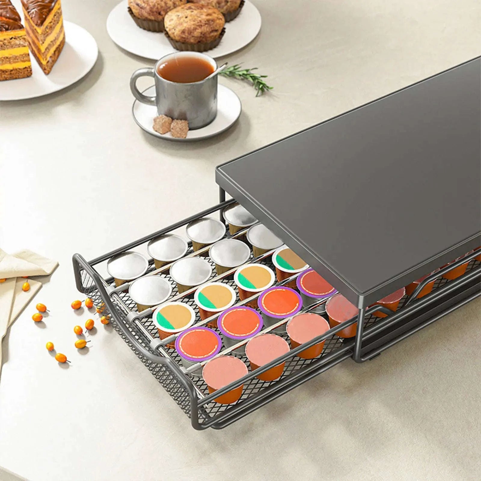 Coffee Capsule Storage Drawer for 40 Pods with Sliding Organizer-black / france