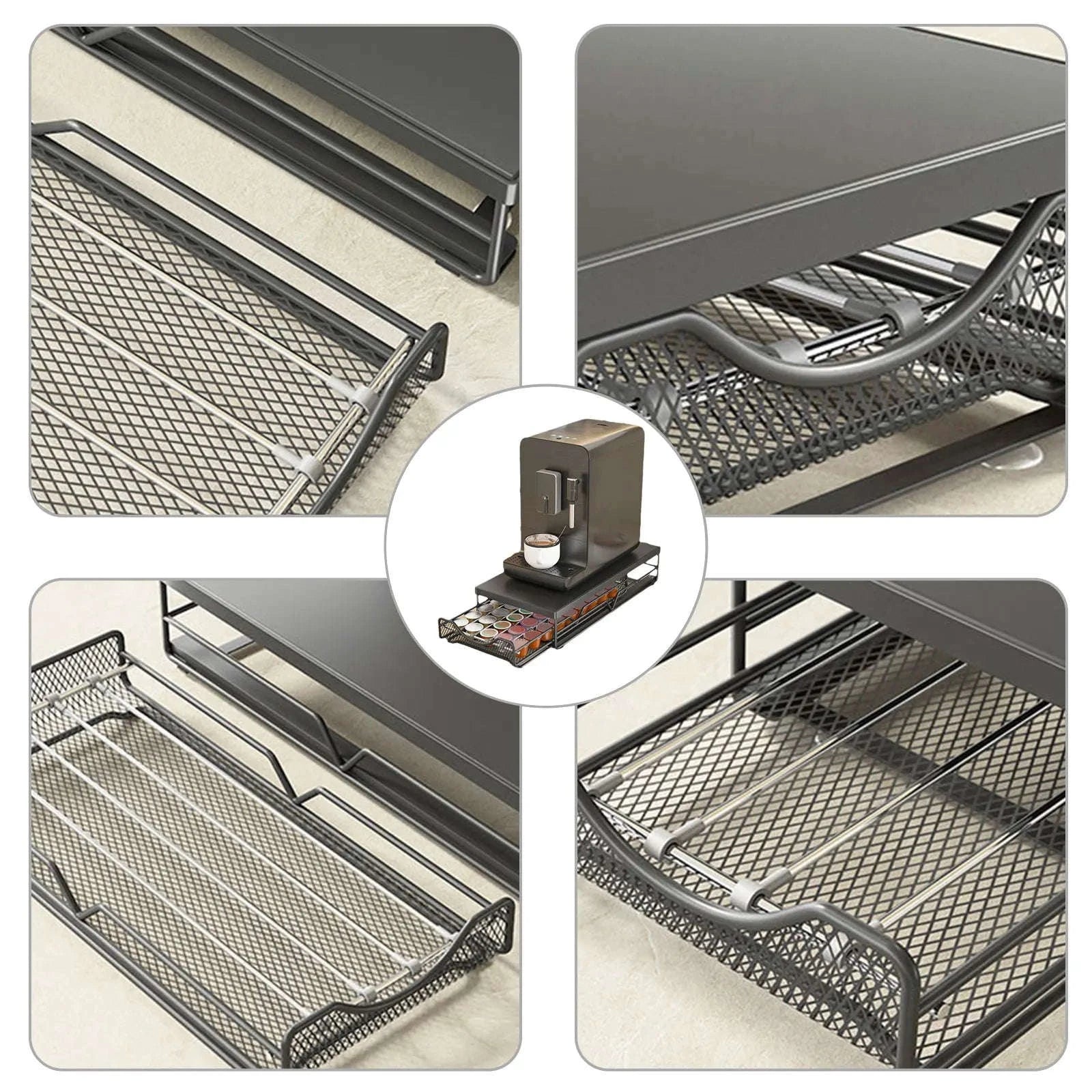 Coffee Capsule Storage Drawer for 40 Pods with Sliding Organizer-black / france