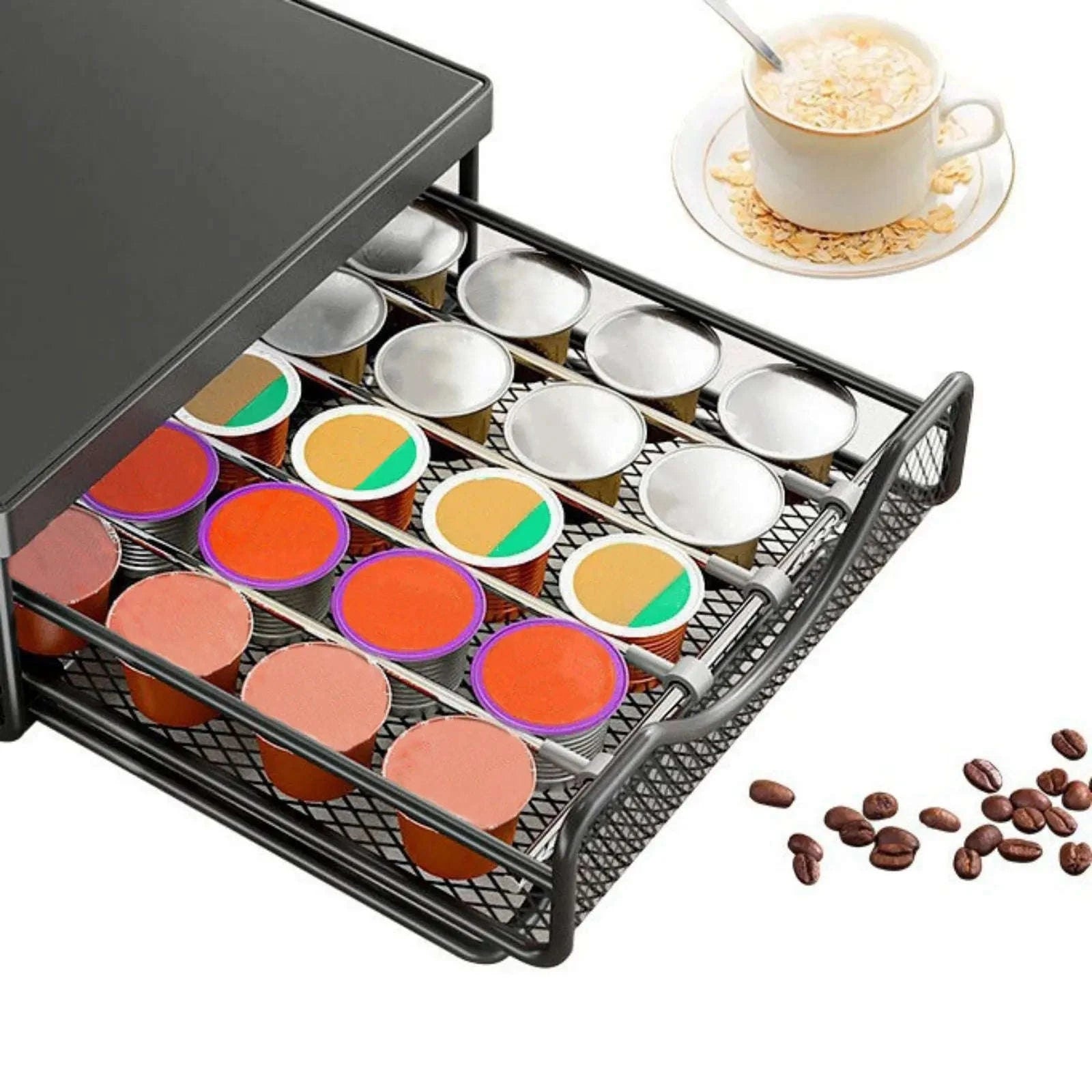 Coffee Capsule Storage Drawer for 40 Pods with Sliding Organizer-black / france